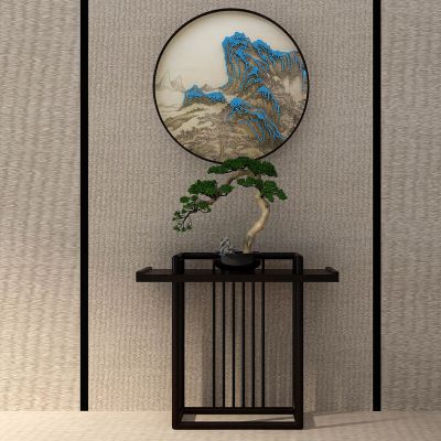 新中式玄关柜摆台盆景