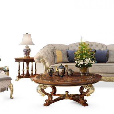 欧式古典布艺沙发茶几组合