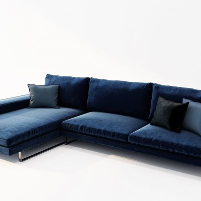 现代布艺转角多人沙发