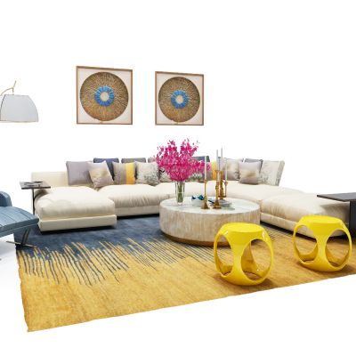 新中式沙发组合圆墩