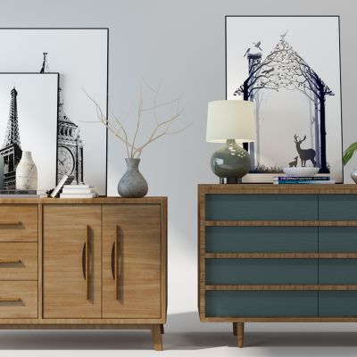 北欧实木边柜玄关柜摆件组合