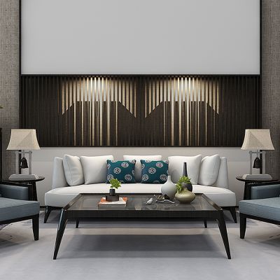 新中式沙发茶几花架装饰架组合