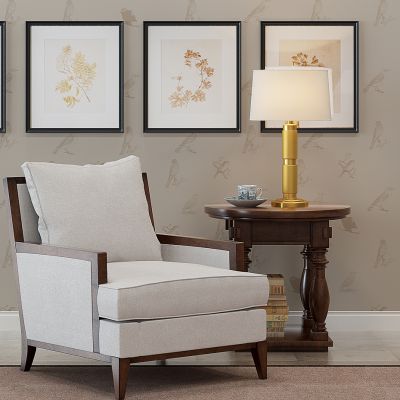 美式欧式单人沙发边几台灯挂画组合