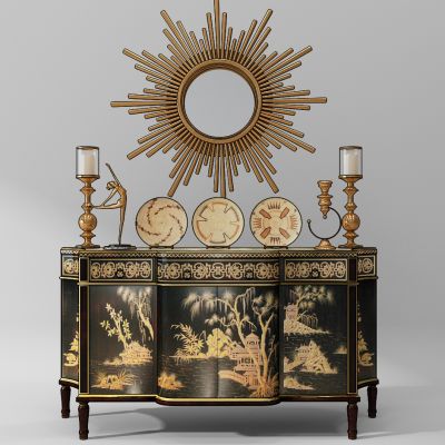 欧式古典边柜玄关柜陈设品组合