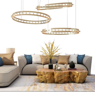 现代沙发茶几吊灯组合