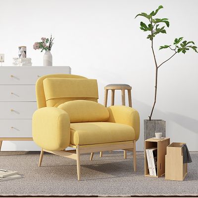 北欧单人沙发边几绿植组合