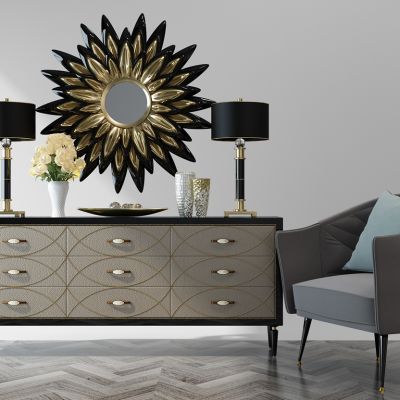 欧式边柜单椅子台灯装饰镜子