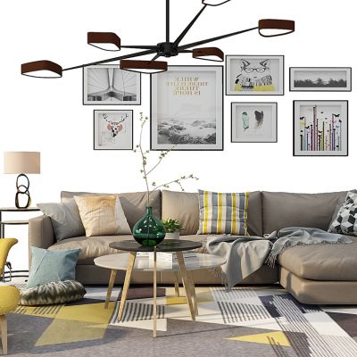 现代沙发茶几吊灯落地灯