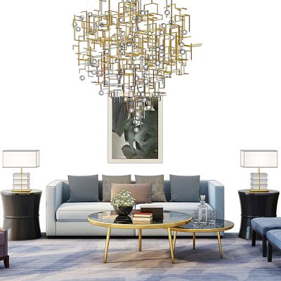 现代沙发茶几吊灯组合