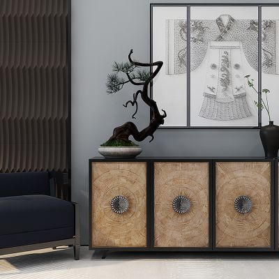 新中式边柜装饰柜玄关柜电视柜挂画