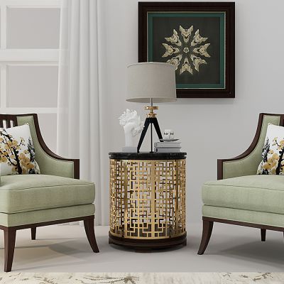 美式单椅边几组合美式沙发