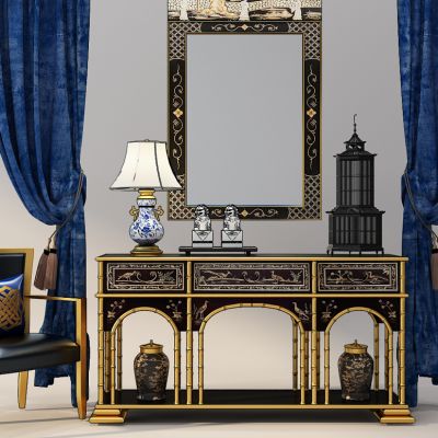 欧式装饰柜青花瓷台灯装饰镜子