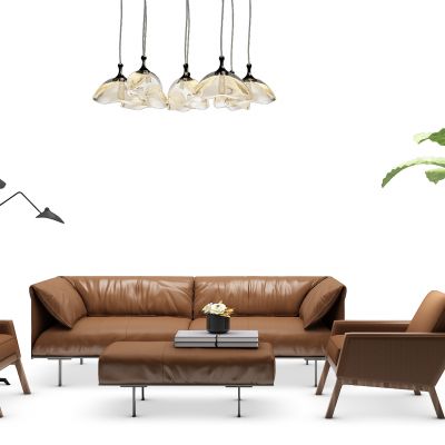 现代沙发茶几吊灯落地灯组合