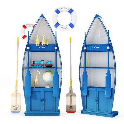 地中海实木船型儿童装饰柜组合