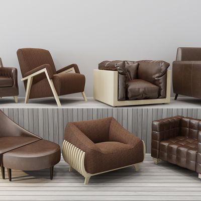 皮革布艺单人沙发组合休闲沙发