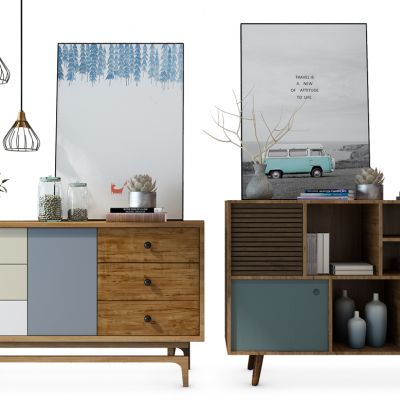 北欧实木边柜玄关柜摆件组合