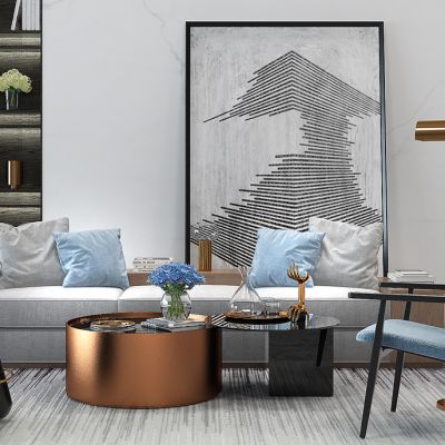 现代新中式沙发茶几休闲椅组合