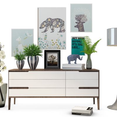 北欧装饰柜落地灯装饰品组合