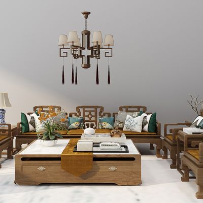 中式实木沙发茶几组合