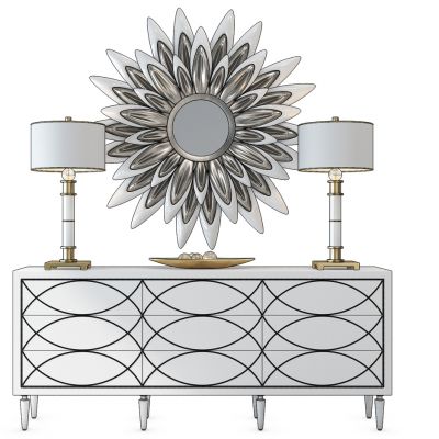 欧式白餐边柜台玄关柜台灯镜子组合