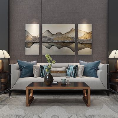 新中式酒店沙发茶几中式椅子台灯组合