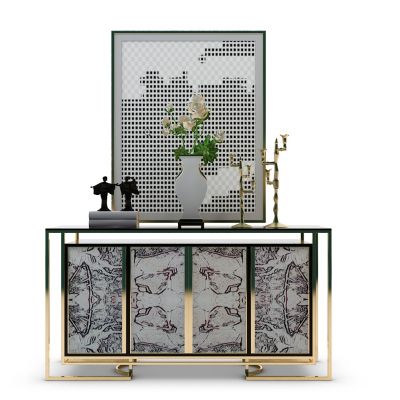 现代新中式玄关柜及饰品