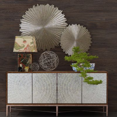 现代玄关柜摆件台灯盆景