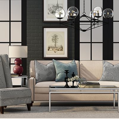 美式沙发茶几台灯吊灯