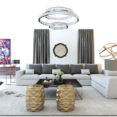 现代沙发组合圆形火炉