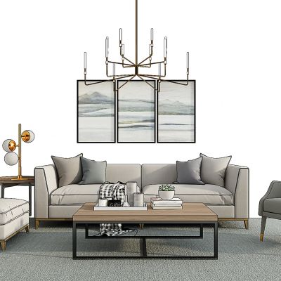 现代沙发休闲椅落地灯组合