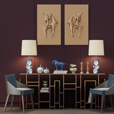 新中式单椅边柜陈设品摆件台灯