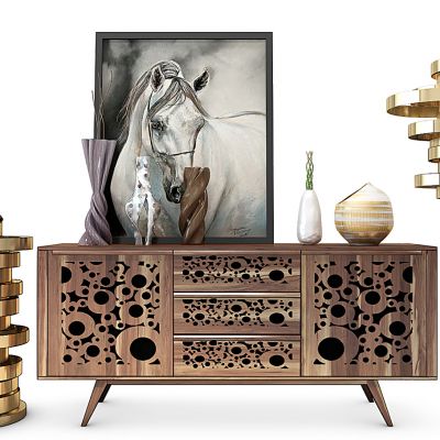 新中式装饰柜吊灯组合