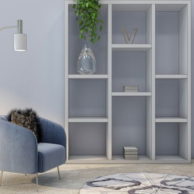 现代单人沙发落地灯书架组合