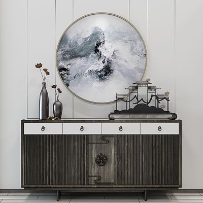 新中式装饰柜玄关柜花瓶饰品摆件壁灯