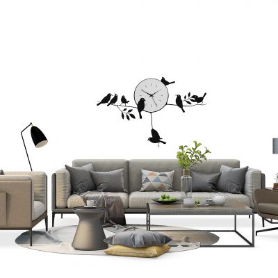 现代沙发茶几挂钟组合