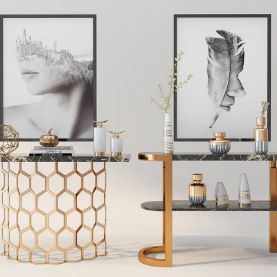 简欧式现代轻奢金属玄关边柜装饰架摆件组合