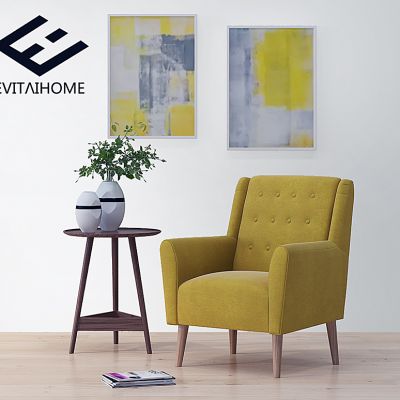 北欧单人沙发边几花瓶植物