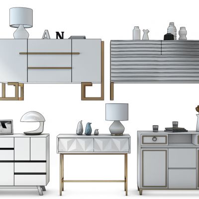 现代白色边柜斗柜书桌组合