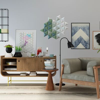 北欧休闲沙发边柜挂饰