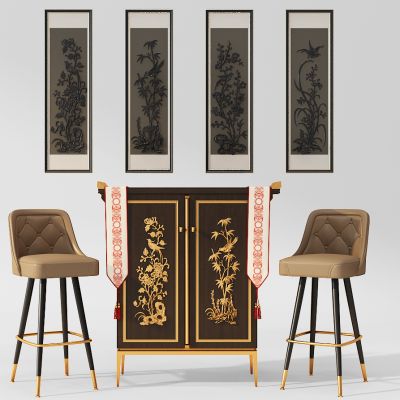 中式装饰柜花鸟浮雕