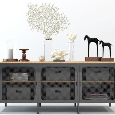 工业风铁艺斗柜玄关柜装饰柜珊瑚摆件组合