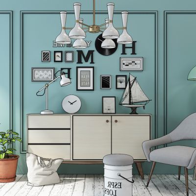 北欧休闲椅边柜组合