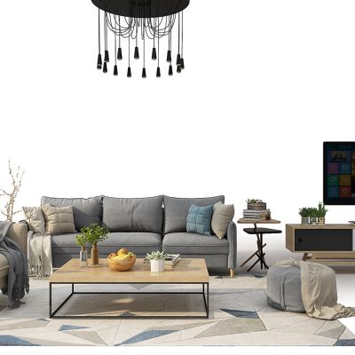 现代沙发茶几吊灯小墩