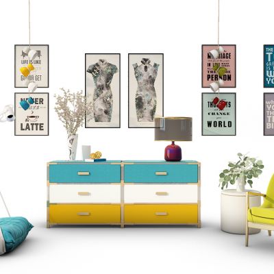 北欧装饰柜挂画组合