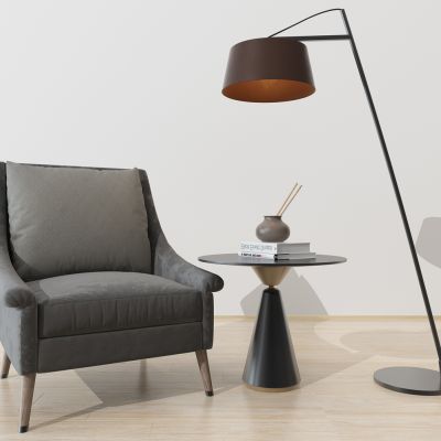 现代单人沙发茶几落地灯组合