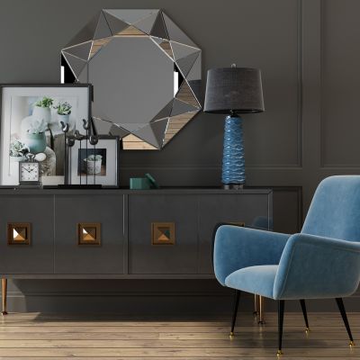 简欧边柜单椅子镜子组合