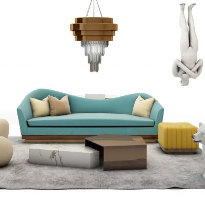 现代沙发组合狗熊人物雕塑儿童