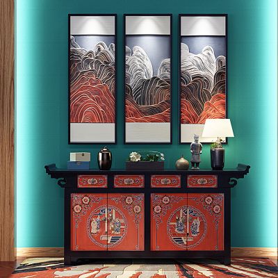 新中式边柜_玄关柜挂画