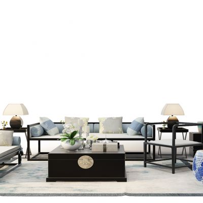 新中式沙发茶几鼓凳