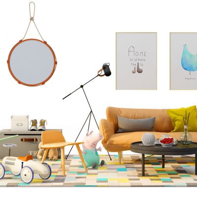 现代双人沙发儿童玩具单椅组合